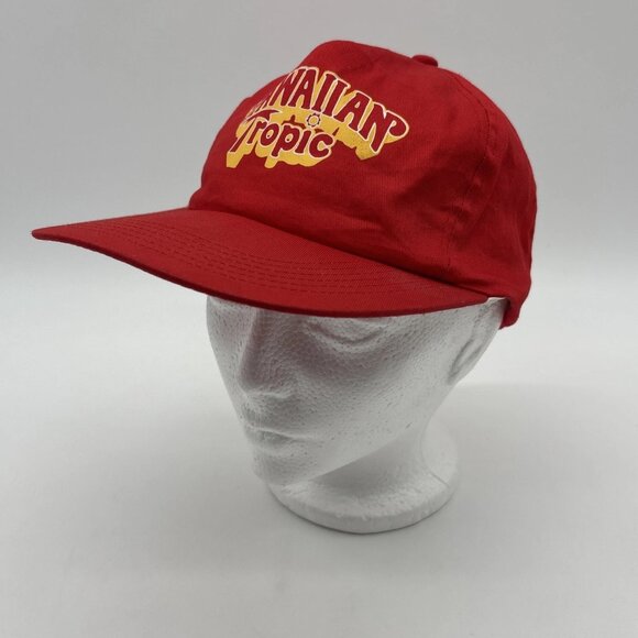 Vintage Hawaiian Tropic Patch Snapback Hat Cap Red Yellow Print - Picture 1 of 9